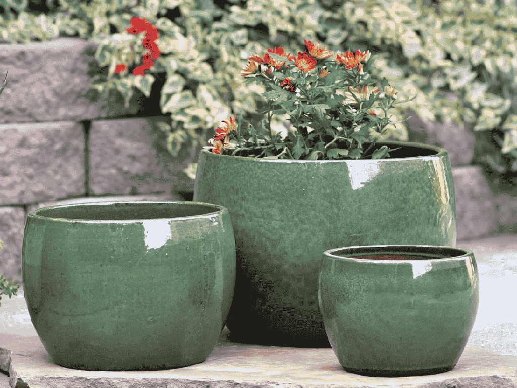 [PY-1612SPG-S3] LAGUNA DRUM PLANTER, SPRING GREEN, SET OF 3 - 16.5" X 12.0", 12.0" X 9.0", 8.5" X 6.0"