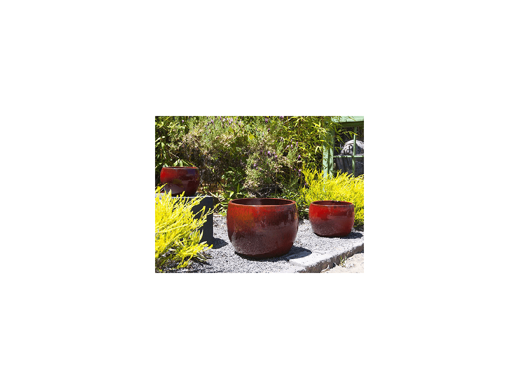 [PY-1612TRD-S3] LAGUNA DRUM PLANTER, TROPICAL RED, SET OF 3 - 16.5" X 12.0", 12.0" X 9.0", 8.5" X 6.0"