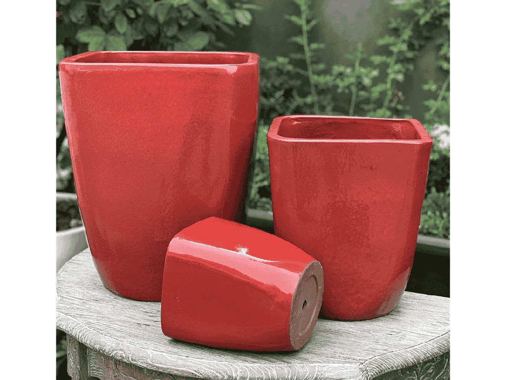[PY-1694CLR-S3] LAGUNA SQUARE PLANTER, CHILI RED, SET OF 3- 11.0"x13.0", 9.0"x11.0" , 6.5"x8.0"