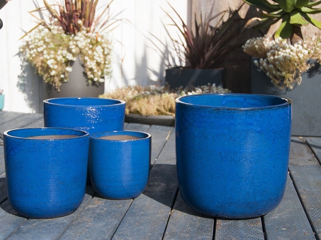 [PY-1701FBL-S4] GOOD EARTH BUCKET PLANTER, FALLING BLUE, SET OF 4 -14.5"x14.5", 12.0"x12.0", 11.0"x11.0", 8.5"x8.5"