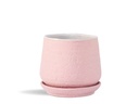 HAND ROLLED POT WITH ATTACHED SAUCER, SAND PINK, 8.0"X7.5", CASE OF 2