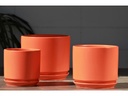 LARGE COMET PLANTER  WITH ATTACHED SAUCER, APRICOT SATIN, SET OF 3- 12"X10" 10"X8.5" 8"X8"