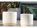 LARGE COMET PLANTER  WITH ATTACHED SAUCER,  IVORY CLAY, SET OF 3- 12"X10" 10"X8.5" 8"X8"