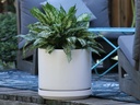 MID MODERN PLANTER WITH DETACHED SAUCER, CLOUD WHITE, 14.0"X12.0", 14.0"X2.5"