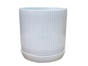 FLUTED CYLINDER PLANTER WITH ATTACHED SAUCER, BRIGHT WHITE, 5.0"x5.5", SOLD IN CASE OF 8