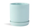 FLUTED CYLINDER PLANTER WITH ATTACHED SAUCER, PASTEL GREEN, 9.0"x 9.5", SOLD IN CASE OF 4