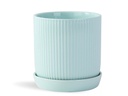 FLUTED CYLINDER PLANTER WITH ATTACHED SAUCER, PASTEL GREEN, 7.0"x 7.5", SOLD IN CASE OF 6