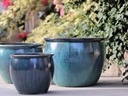 FISHBOWL GARDEN PLANTER, DEEP BLUE SEA, SET OF 3- 15.5"X14", 12"X11.5", 8.5"X9.5"