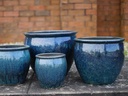 FISHBOWL GARDEN PLANTER, DEEP BLUE SEA, SET OF 4- 19.5"X15.5", 15.5"X14", 12"X11.5", 8.5"X9.5"