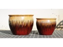 FISHBOWL GARDEN PLANTER, GOLD ON OX RED, SET OF 3- 15.5"X14", 12"X11.5", 8.5"X9.5"