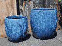 TREE TRUNK PLANTER, SOLSTICE BLUE, SET OF 2 - 17.0" X 18.5" 12.5" X 14.0"