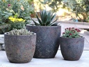 COCO POTS, CORAL RUST, SET OF 3-19"X17", 15'X13", 12"X11"