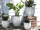COCO POTS, WHITE SATIN, SET OF 4-23"X20", 19"X17", 15"X13", 12"X11"