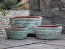 ENGLISH TUMBLED POTS LOW, AEGEAN GREEN, SET OF 3- 15.0" X 7.0", 13.0" X 6.0", 10.0" X 4.5"