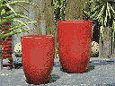 TALL BARREL PLANTER, LAVISH RED, SET OF 2 - 22"X32.5", 18"X26"