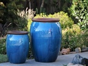 ROLL RIM URN PLANTER , FALLING AQUA, SET OF 2 - 23.5"X30.5", 16"X22.5"