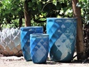MEDIUM HIGH DIAMOND PLANTER, FALLING AQUA, SET OF 3 - 18.0" X 26.0", 14.0" X 20.5", 11.0" X 16.0"