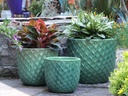 BERBER PLANTER, CRYSTAL GREEN, SET OF 3 - 18.0" X 15.0", 14.0" X 12.0", 11.5" X 12.0"