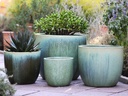 EGG SHELL POTS, CRYSTAL GREEN, SET OF 4 22.5" X 18.0", 17.5" X 15.0", 14.0" X 12.0", 11.5" X 12.0"