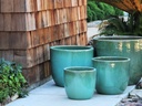 EGG SHELL POTS, GREEN STREAM, SET OF 4  22.5" X 18.0", 17.5" X 15.0", 14.0" X 12.0", 11.5" X 12.0"