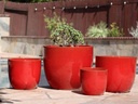 EGG SHELL POTS, LAVISH RED, SET OF 4  22.5" X 18.0", 17.5" X 15.0", 14.0" X 12.0", 11.5" X 12.0"