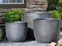 EGG SHELL POTS, MATTE BLACK, SET OF 3 - 17.0" X 15.0", 14.0" X 12.5", 11.5" X 12.0"