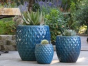 GULUNA PLANTERS WITH DIAMOND, FALLING AQUA,  SET OF 3-  20.0" X 22.5", 15.5" X 16.5", 11.0" X 12.0"