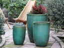 MID HEIGHT BARREL PLANTER, GREEN STREAM, SET OF 3-  18.0"x26.0", 14.0"x20.5", 11.5"x16.5"