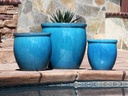 SMALL NO DECOR PLANTER, FALLING AQUA, SET OF 3 - 19.0" X 19.0", 15.5" X 15.0", 12.0" X 12.0"