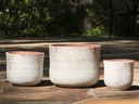 TUSCAN VILLAGE HAND THROWN ENGLISH TUMBLED POTS, ATLANTIS SKY, SET OF 3 - 9.0" X 8.0", 7.0" X 6.0", 6.0" X 5.0"