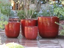 GOOD EARTH BUCKET PLANTER, TROPICAL RED, SET OF 4 -14.5"x14.5", 12.0"x12.0", 11.0"x11.0", 8.5"x8.5"